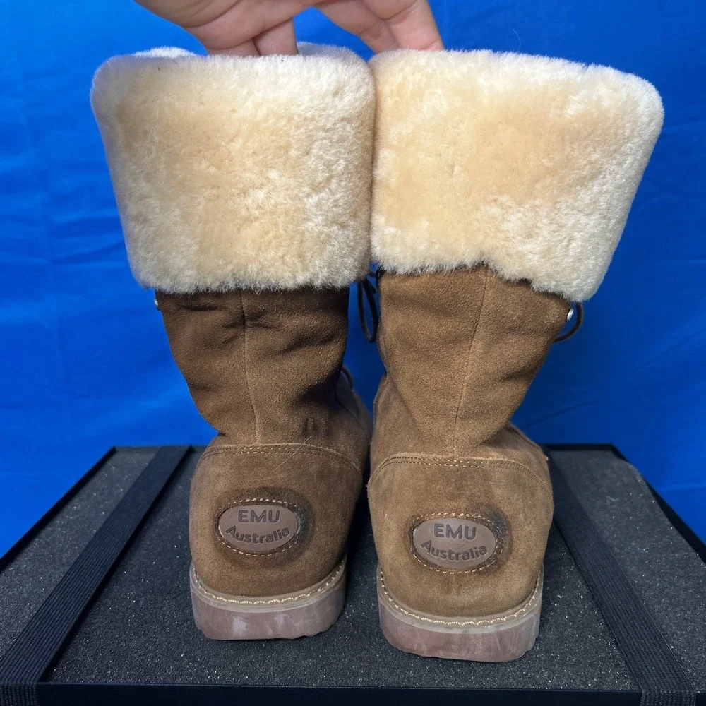 Emu Australia Womens Oak Brown Shoreline Waterproof Suede Boot Sz 9 Winter Fur